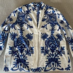 Zara Blue White Print Blouse